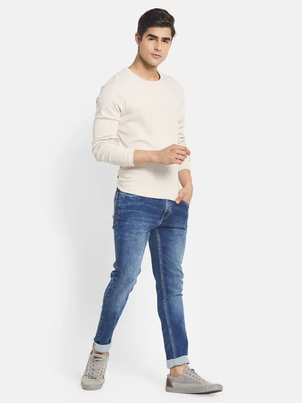 Octave Men Blue Straight Fit Heavy Fade Stretchable Cotton Jeans