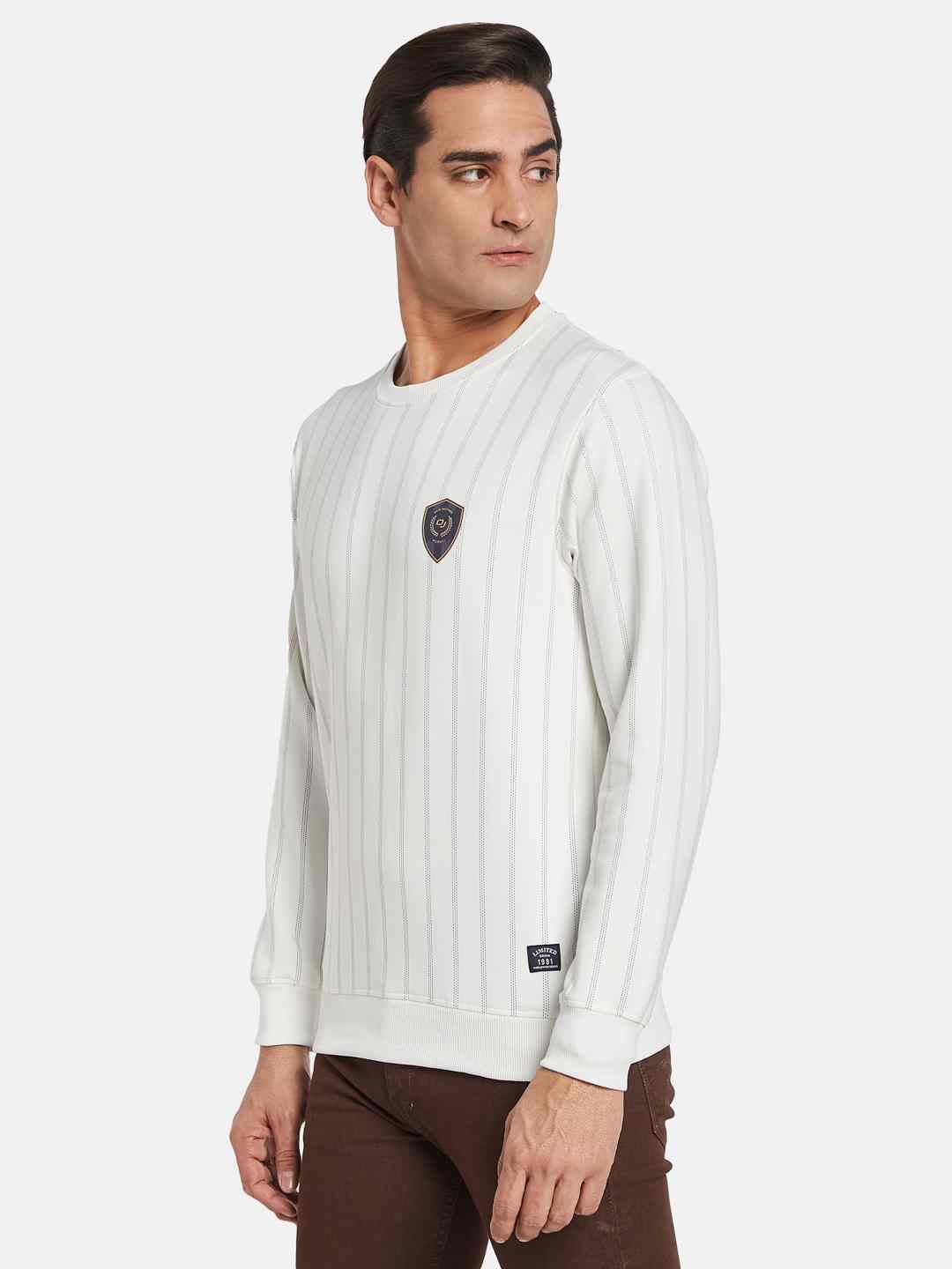 Octave Men Round Neck Striped Pullover Sweatshirt