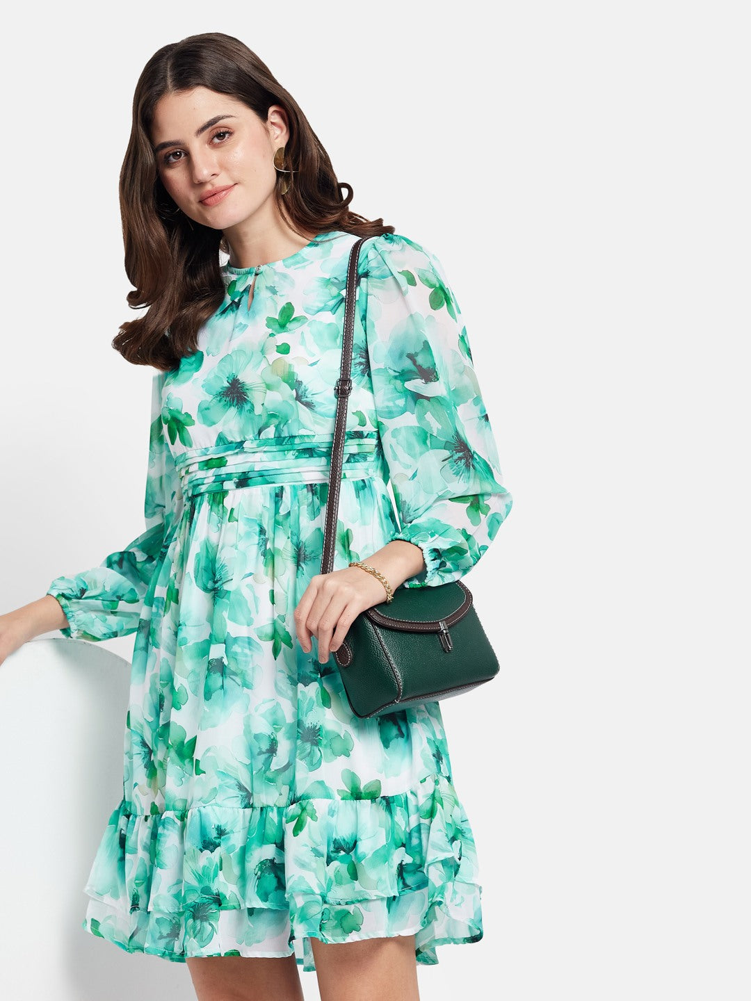 METTLE Women Floral Printed Round Neck Fit & Flare Mini Dress