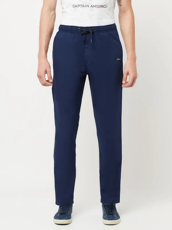 Octave Men Blue Solid Cotton Track Pants