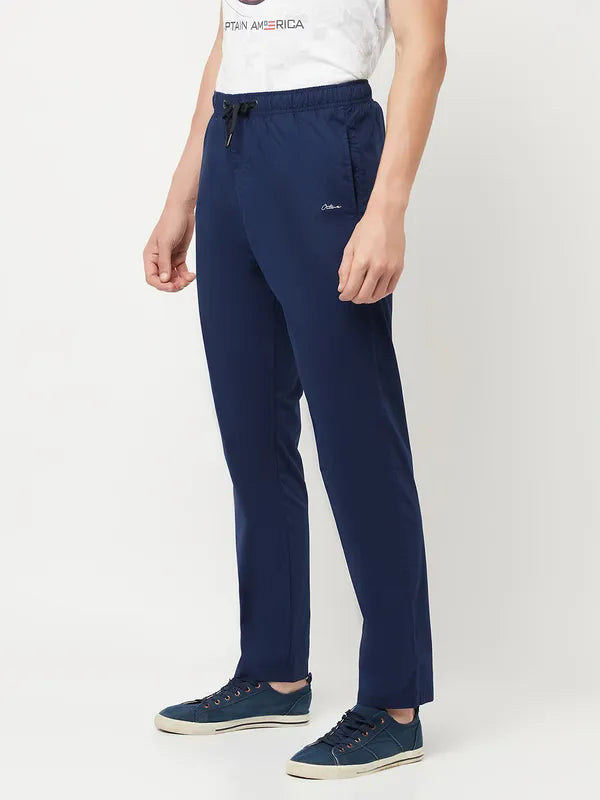 Octave Men Blue Solid Cotton Track Pants