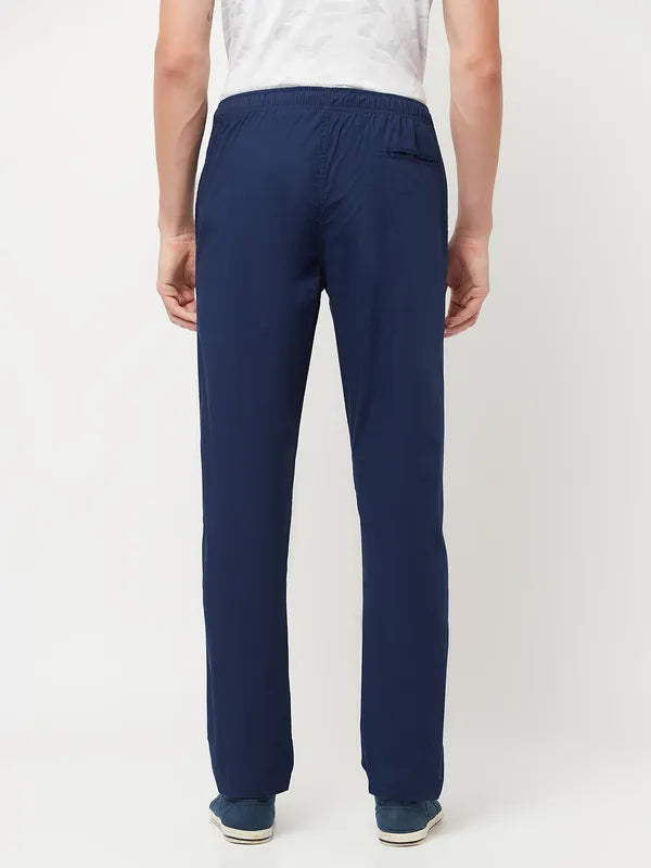 Octave Men Blue Solid Cotton Track Pants