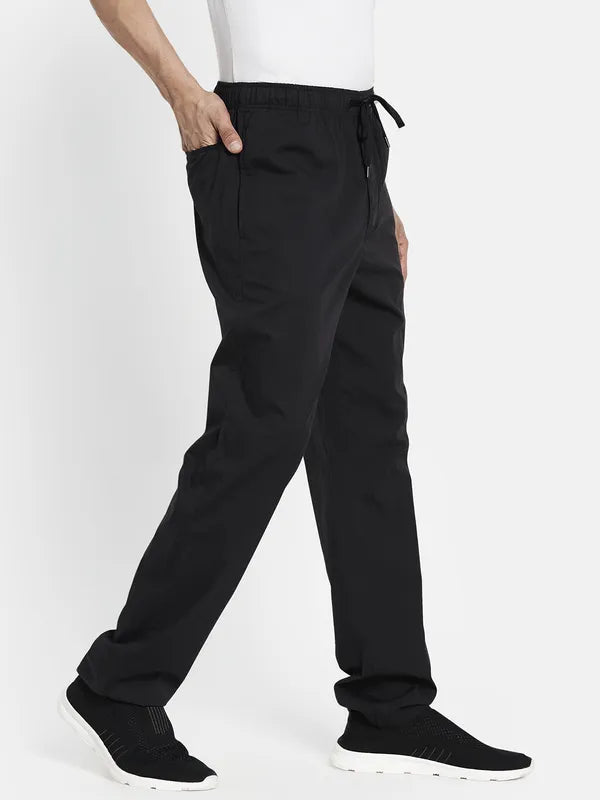 Men Black Solid Cotton Track Pants