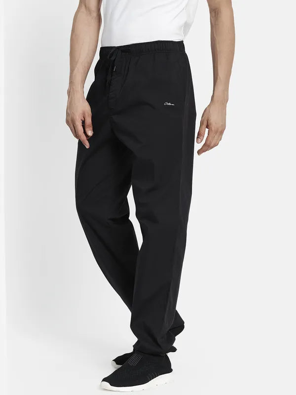 Men Black Solid Cotton Track Pants