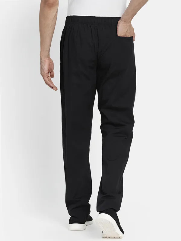 Men Black Solid Cotton Track Pants