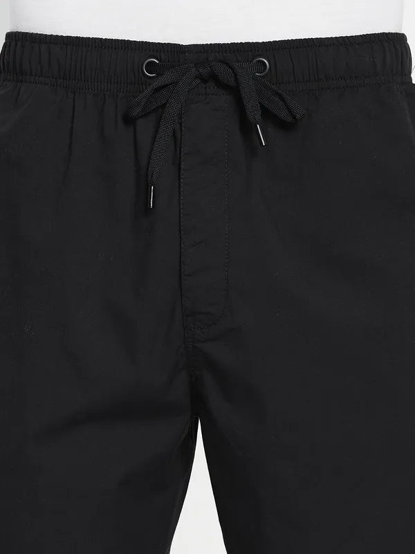 Men Black Solid Cotton Track Pants