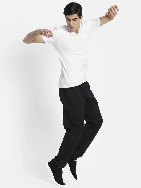 Men Black Solid Cotton Track Pants