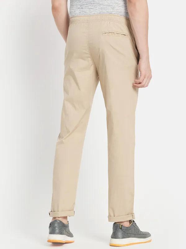 Men Cream-Colored Solid Cotton Track Pants