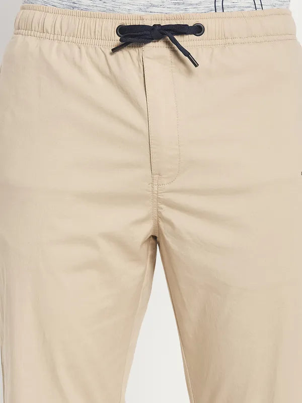 Men Cream-Colored Solid Cotton Track Pants