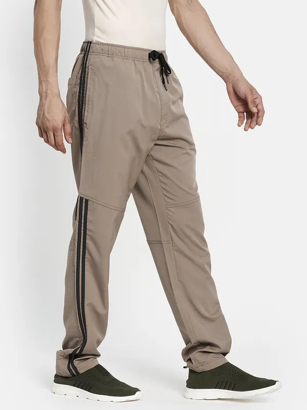 Men Khaki-Coloured Solid Cotton Track Pants