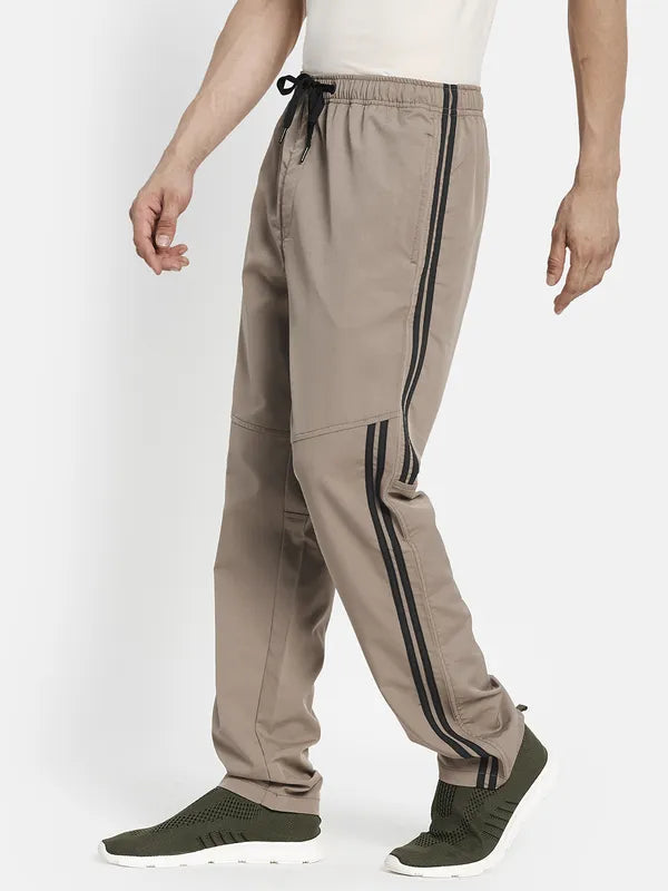 Men Khaki-Coloured Solid Cotton Track Pants