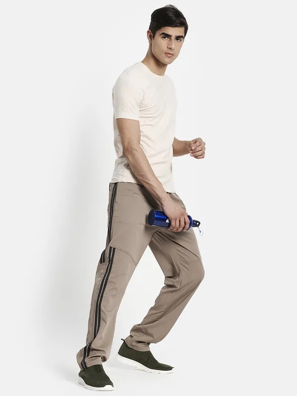 Men Khaki-Coloured Solid Cotton Track Pants