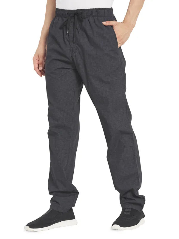 Octave Men Plus Size Black Checked Cotton Track Pants