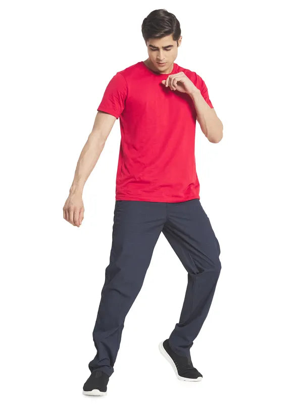 Octave Men Navy Blue Woven Textured Cotton Track Pants