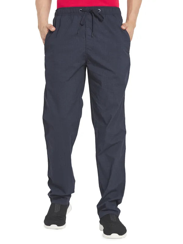 Octave Men Navy Blue Woven Textured Cotton Track Pants