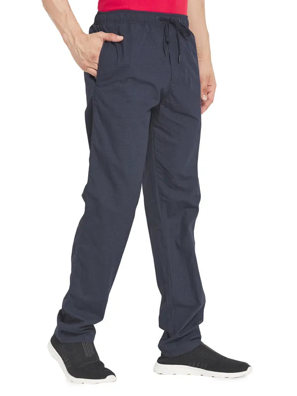 Octave Men Navy Blue Woven Textured Cotton Track Pants