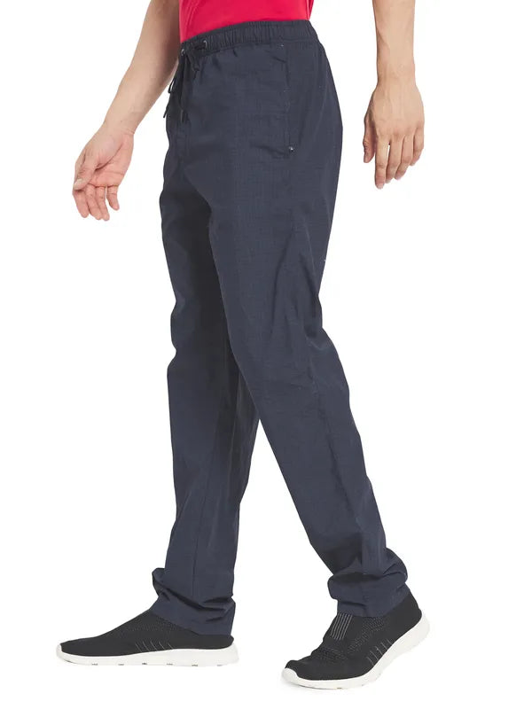 Octave Men Navy Blue Woven Textured Cotton Track Pants
