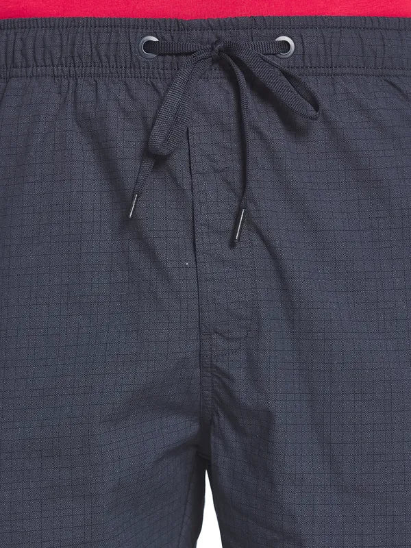 Octave Men Navy Blue Woven Textured Cotton Track Pants