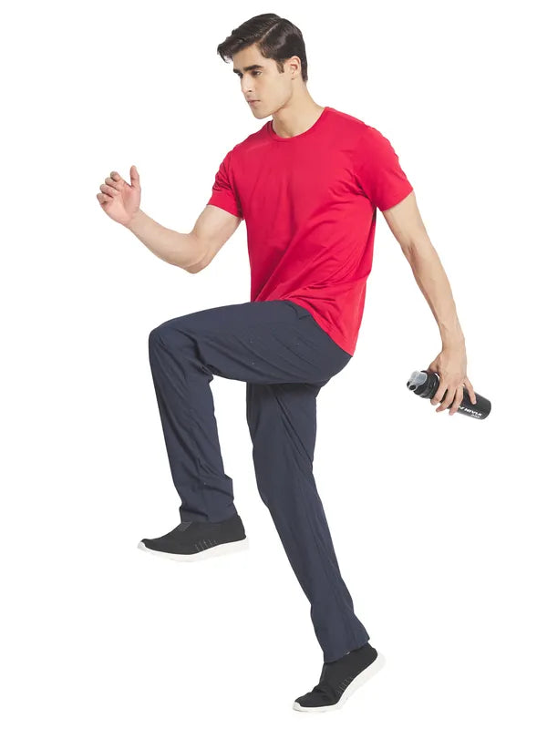 Octave Men Navy Blue Woven Textured Cotton Track Pants