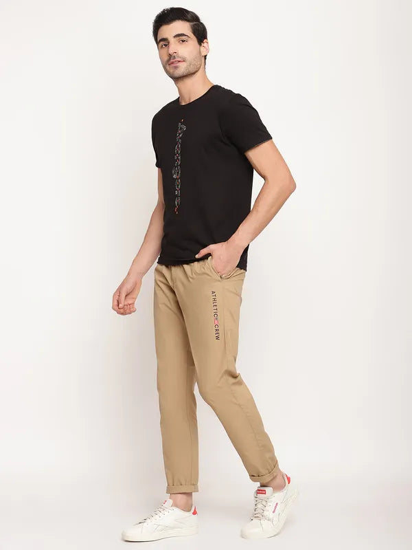 Octave Men Khaki Solid Regular Fit Cotton Track Pants