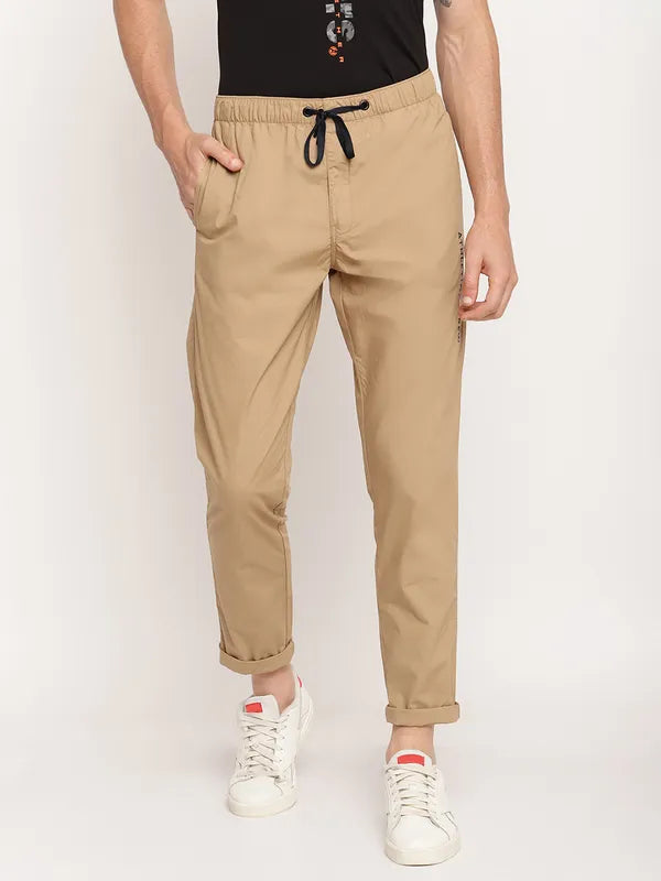 Octave Men Khaki Solid Regular Fit Cotton Track Pants