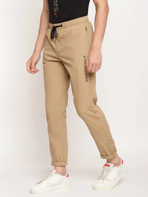 Octave Men Khaki Solid Regular Fit Cotton Track Pants