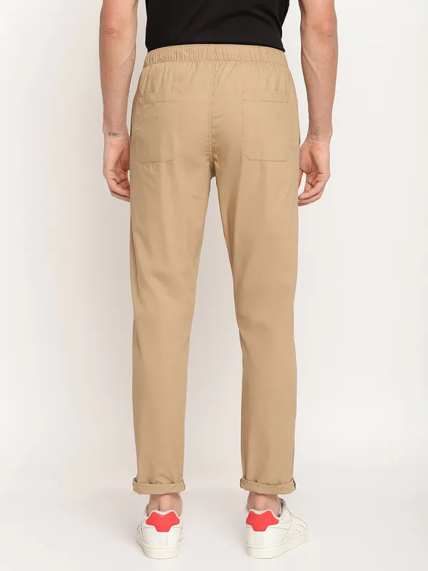 Octave Men Khaki Solid Regular Fit Cotton Track Pants