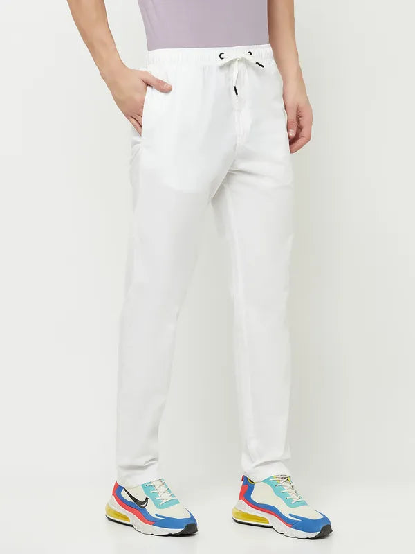 Octave Men White Solid Track Pants