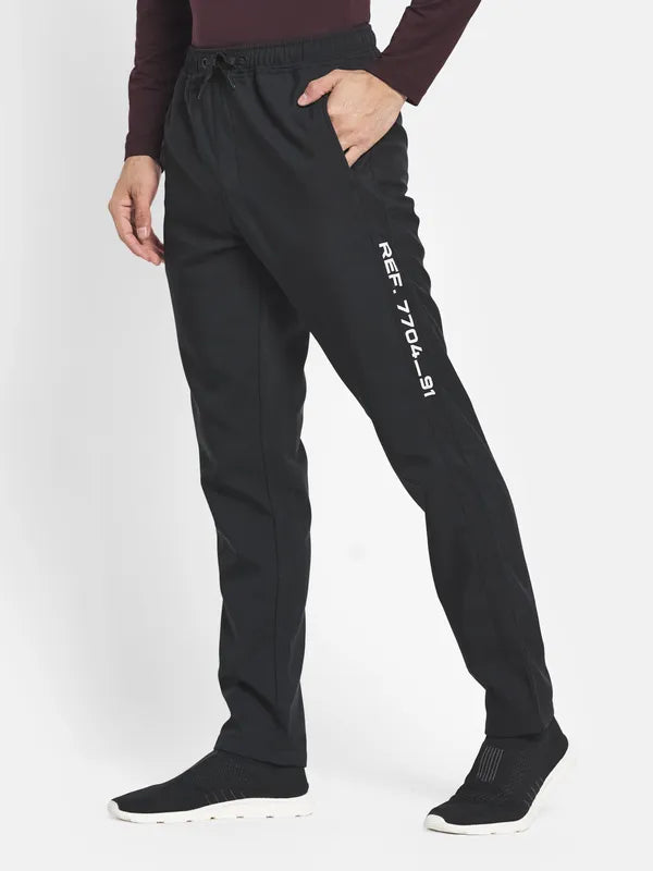 Men Black Solid Cotton Track Pants
