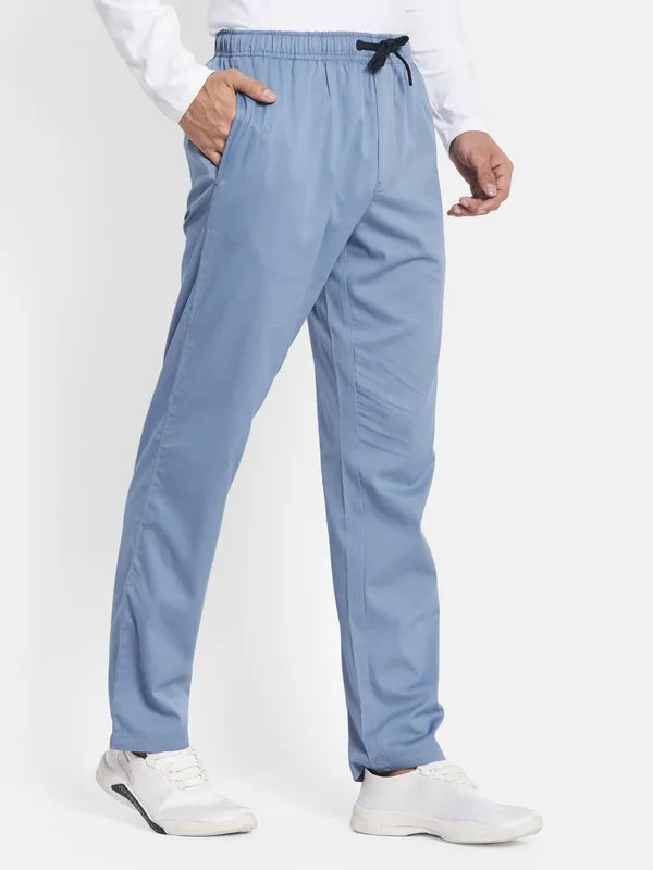 Men Blue Solid Regular Fit Track Pants