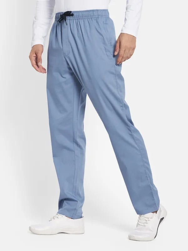 Men Blue Solid Regular Fit Track Pants