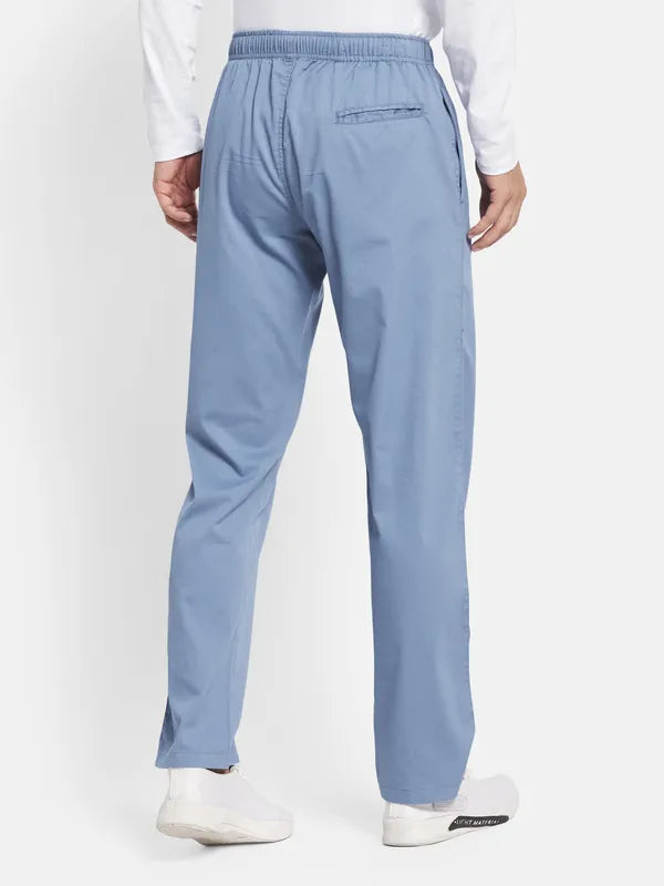 Men Blue Solid Regular Fit Track Pants
