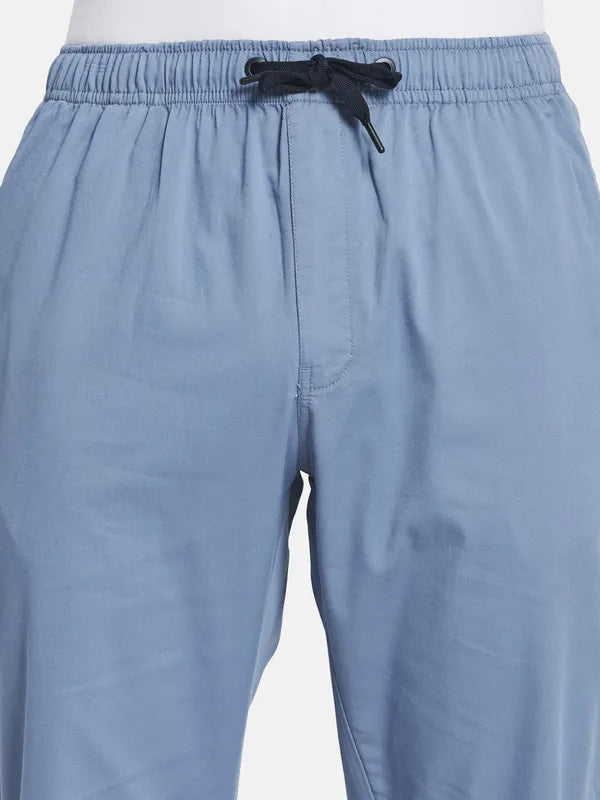 Men Blue Solid Regular Fit Track Pants