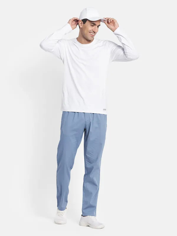 Men Blue Solid Regular Fit Track Pants