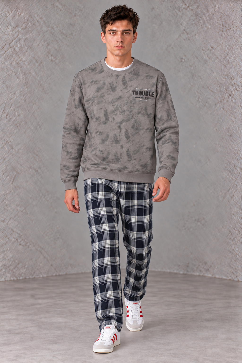 Men's Brushed Yarn Dyed Plaid Navy Blue Woven Lower with Drawstring Waist