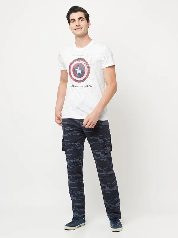 Octave Men Blue Black Camouflage Cotton Regular-Fit Track Pants