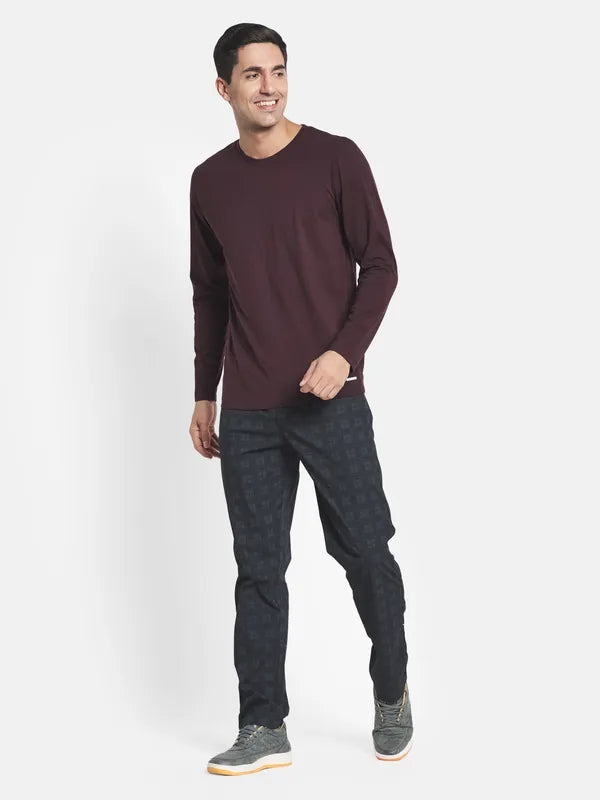 Men Black Checked Cotton Track Pants