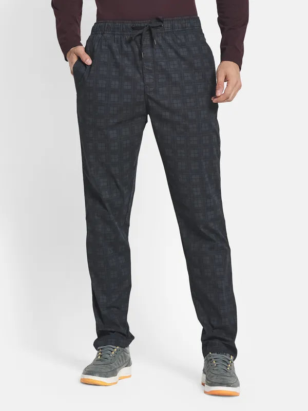 Men Black Checked Cotton Track Pants