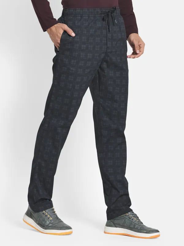 Men Black Checked Cotton Track Pants