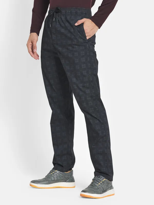 Men Black Checked Cotton Track Pants