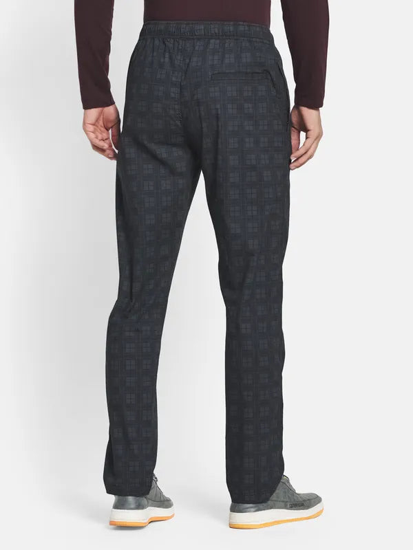 Men Black Checked Cotton Track Pants