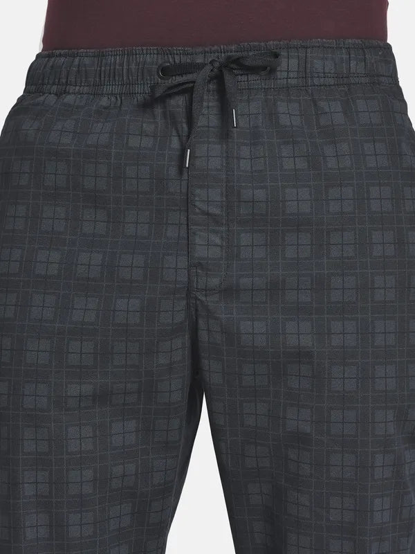 Men Black Checked Cotton Track Pants