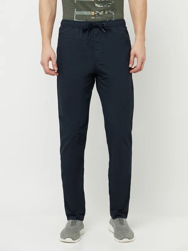 Octave Men Navy Blue Solid Track Pants