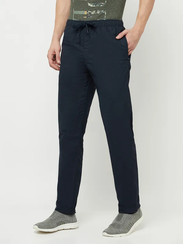 Octave Men Navy Blue Solid Track Pants