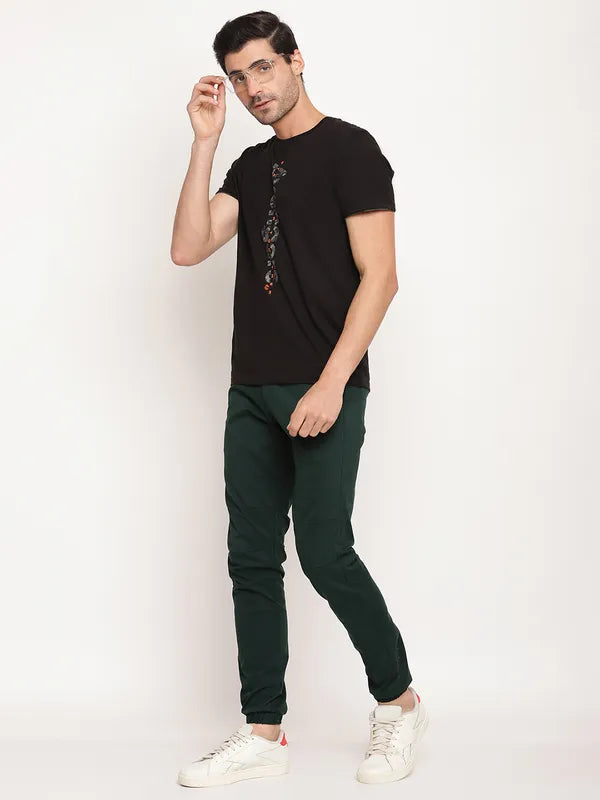 Octave Men Bottle Green Solid Cotton Track Pant