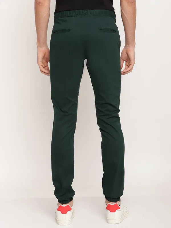 Octave Men Bottle Green Solid Cotton Track Pant