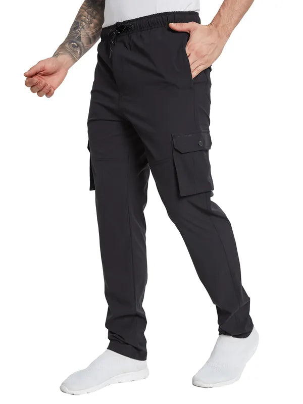 Octave Men Solid Cotton Mid-Rise Cargo Track Pants