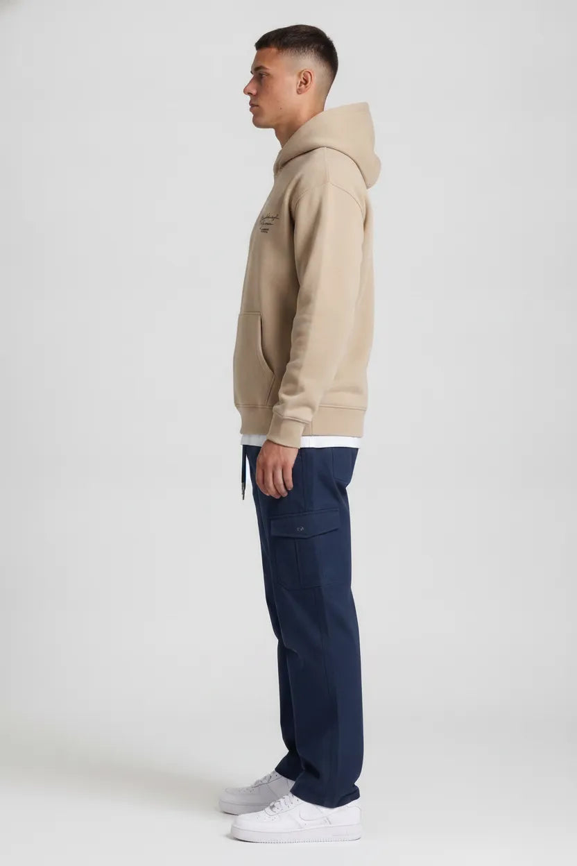Men’s Poplin Lycra Cargo Lower in Navy – Regular Fit Utility Cargo Pants