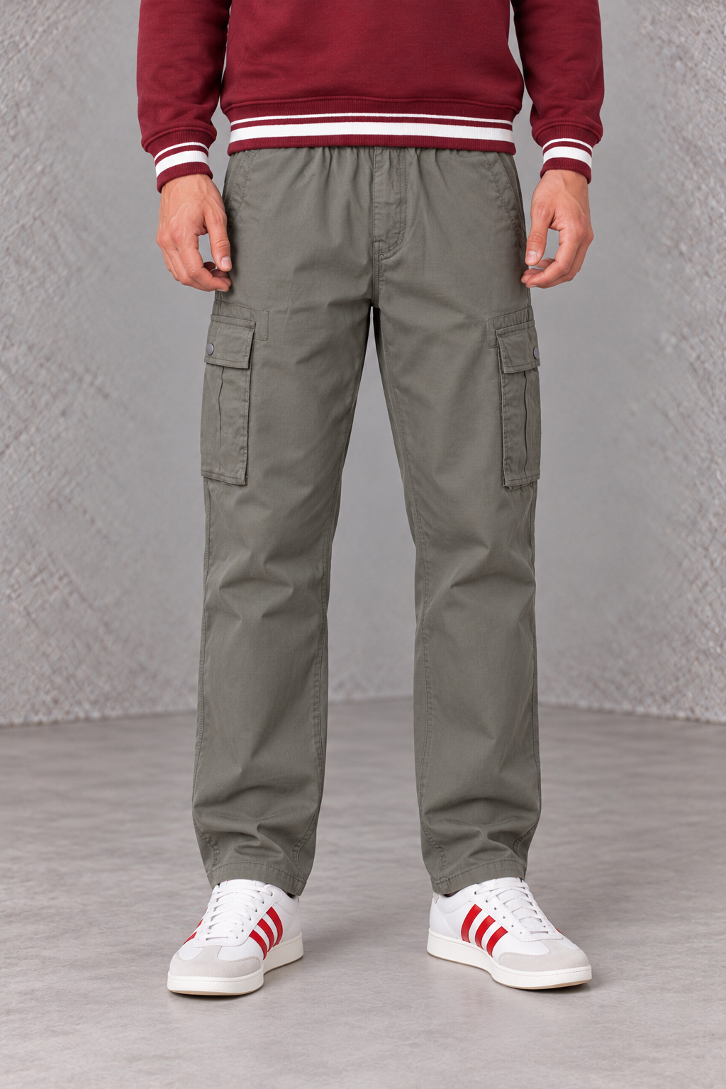 Men's Cotton Stretch Twill Light Olive Cargo Lower with Elasticated Waistband