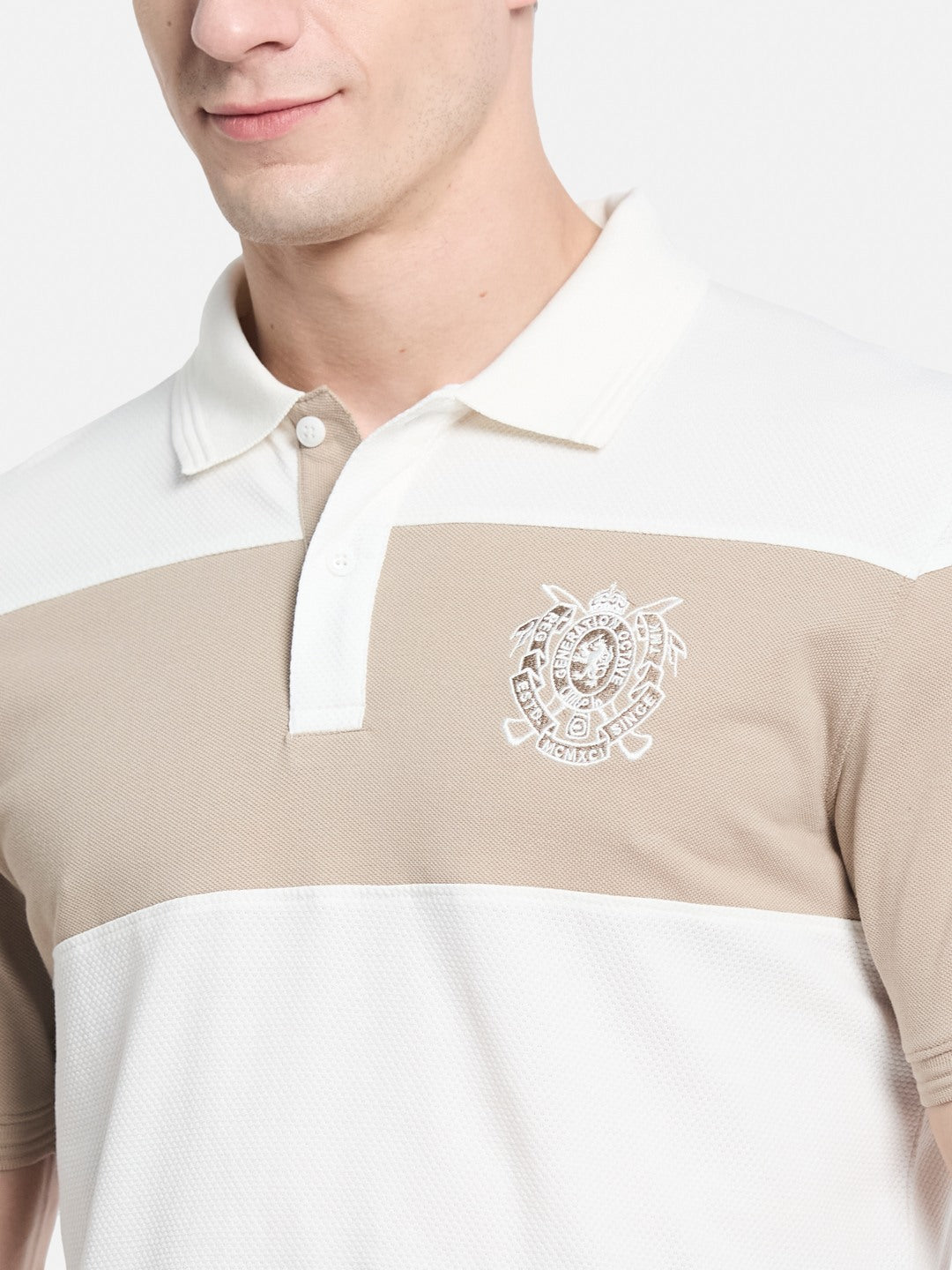 COLOUR BLOCKED CUTN SEW STRIPE EMBROIDED APPLIQUE T-SHIRT